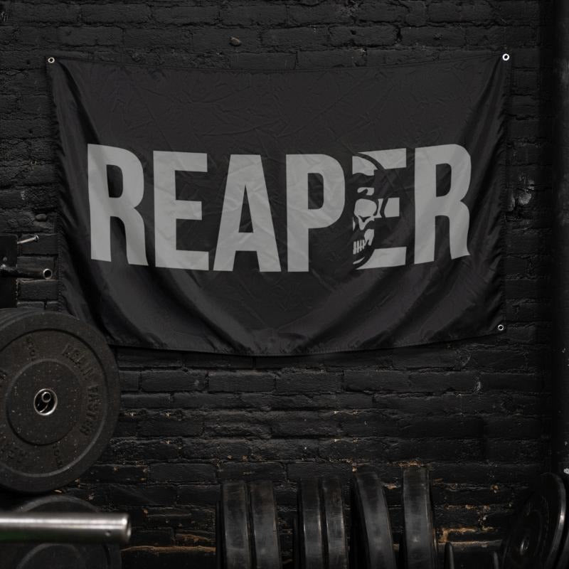 REAPER Gym Flag - Classic Black and White Design for Weight Training and Fitness Equipment, Durable 100% Nylon Material