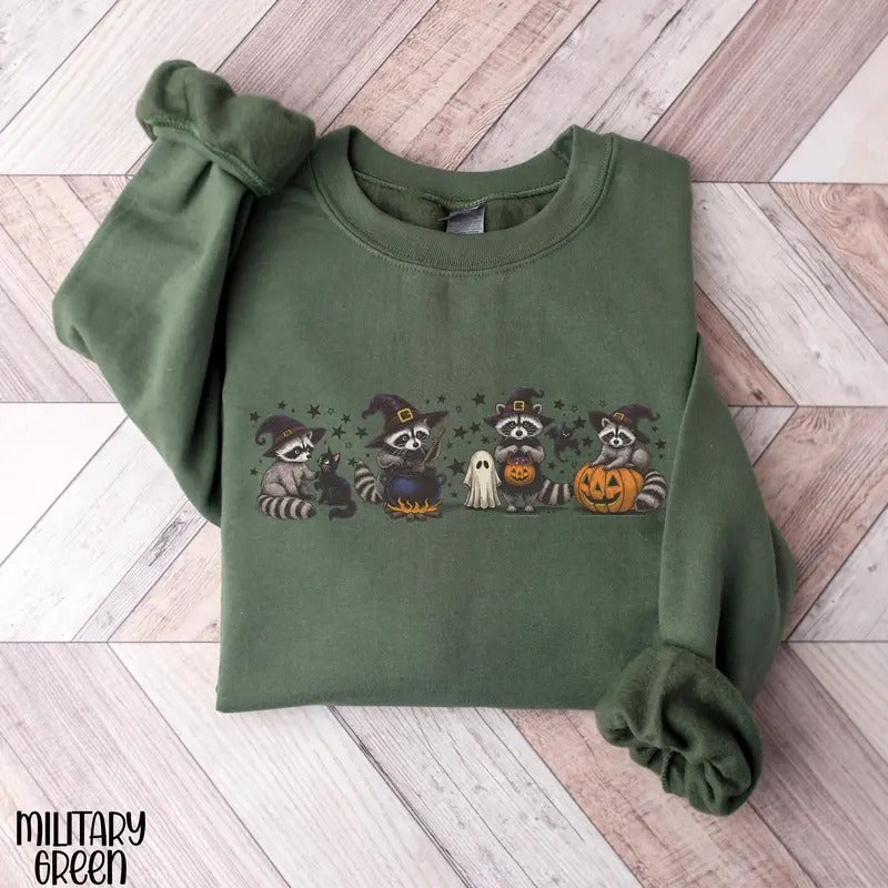 Raccoon Sweatshirt For Halloween Retro Raccoon Crewneck Halloween Raccoon Shirt Funny Witch Sweatshirt Cute Spooky Season Pullover  T-shirt, sweater and Hoodie