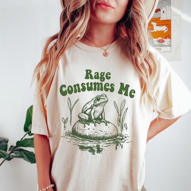 Rage Consumes Me Frog Shirt, Frog Pond T-Shirt, Meme Frog Sweatshirt, Humorous Frog Style Hoodie, Nature Lover Gift, Funny Frog Retro Top Womenswear