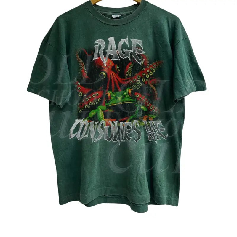 Rage Consumes Me Horror Frog Vintage Graphic Shirt, Frog Horror Retro Tee, Y2k Frog Pond Shirt, Nostalgia Unisex Tee, Gothic Shirt