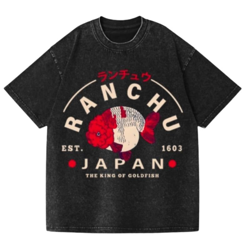 Ranchu the King of Goldfish Vintage Wash Japanese Design T-Shirt Womenswear Streetwear Summer Crewneck Tshirt