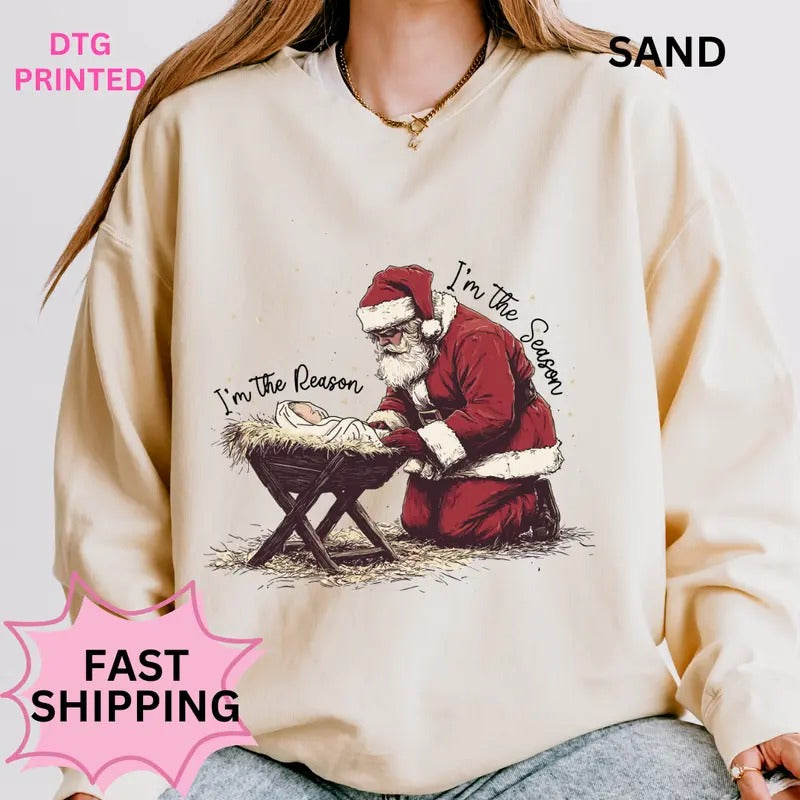 Reason For the Season Christmas Sweatshirt Winter Graphic Long Sleeve Casual Cotton Polyester Oversized sweatshirt - Comfort Crewneck Womenswear