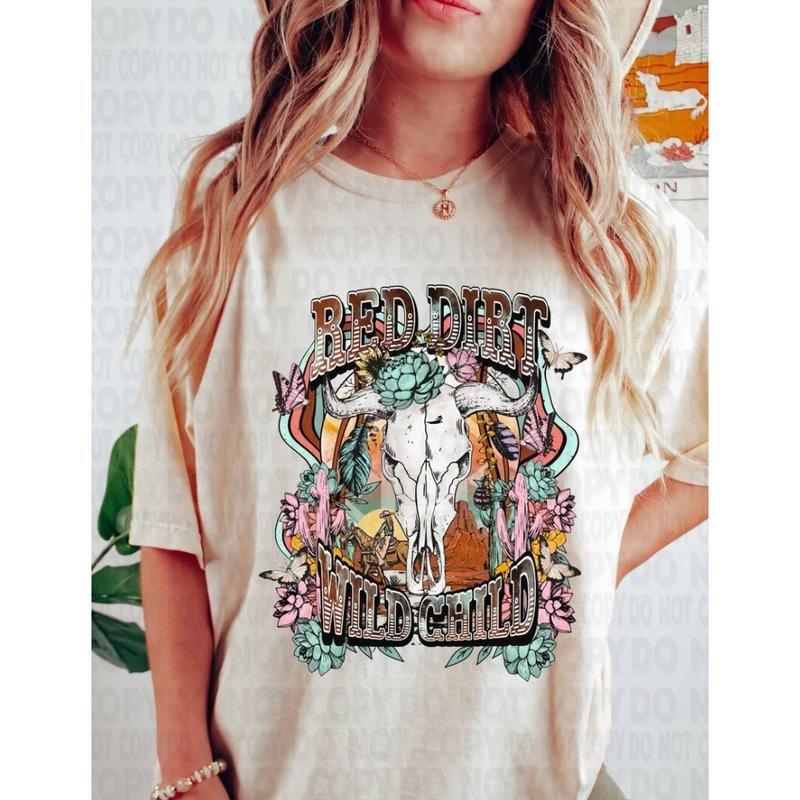 Red Dirt Wild Child Graphic Tee, Country Girl Comfort Colors Shirt, Western Style T-Shirt, Southern Cowgirl Vibes