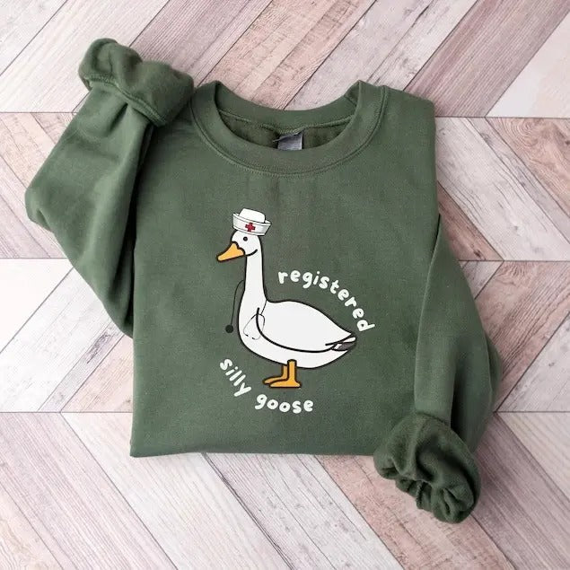 Registered Silly Goose Sweatshirt, Nurse Gift, Nurse Shirt, Funny Goose Hoodie, Gag Gift, Nurse Day Classic Crewneck Menswear