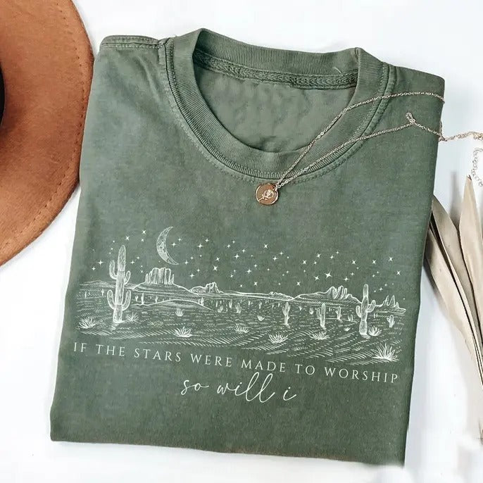 Religious Shirt, If The Stars Were Made To Worship Shirt, Christian, Bible Verse  Faith Shirt Casual Classic Shortsleeve Crewneck