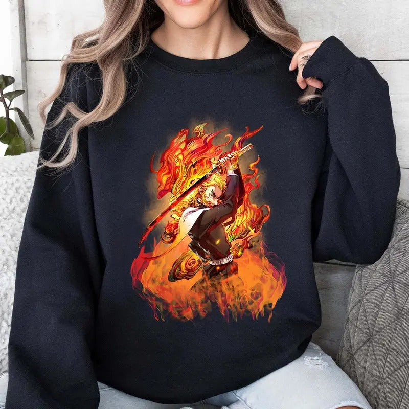 Rengoku Flame Hashira Shirt, Kyojuro Rengoku Sweatshirt Hoodie, Demon Slayer t-shirt, Kimetsu no Yaiba Shirt, Anime sweatshirt hoodie, Anime lover t-shirt Menswearstyle{n002}4