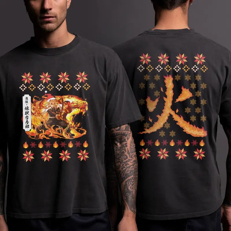 Rengoku Ugly sweater pattern style Sweatshirt, Kyojuro Rengoku Flame Hashira Shirt Hoodie, Demon Slayer t-shirt, Kimetsu no Yaiba Shirt, Anime sweatshirt hoodie, Anime lover t-shirt Menswear