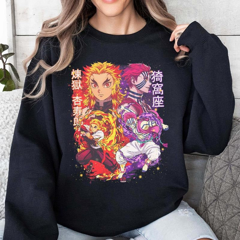 Rengoku vs Akaza Shirt, Kyojuro Rengoku Flame Hashira Sweatshirt Hoodie, Demon Slayer t-shirt, Kimetsu no Yaiba Shirt, Anime sweatshirt hoodie, Anime lover t-shirt Menswear
