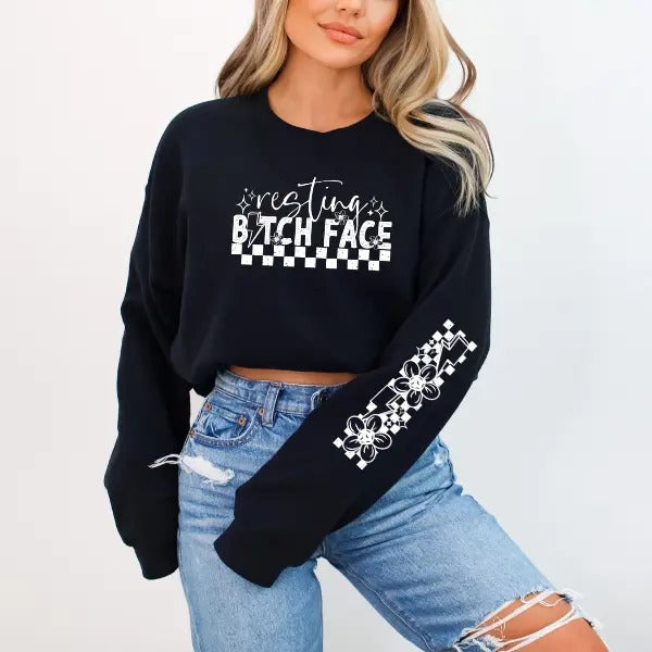 'Resting B*tch Face' & Arm Print with Leg Graphics' Mix & Match Sweatpants Set, Long Sleeve Crewneck, Hoodie, T Shirt, Goth Pullover