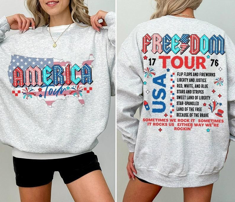 Retro America Tour Png 4th Of July Png 1776 Independence Day Png America Png Usa Png American Flag Memorial Day Png Patriotic Freedom Cotton Sleeve Cotton Sleeve