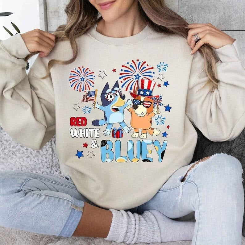 Retro Bluey 4th of July Shirt, Fourth Of July Shirt , Bluey Tee Shirt , Bluey Character, Funny Mom Tee Shirt, Bluey Muffin Heeler Shirt, Funny Bluey Shirts, Bluey Bingo Family Shirt, Chilli Mum Shirt, Bluey Family Tee, Muffin Sweatshirt