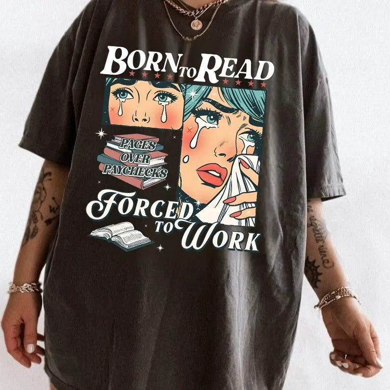 Retro Born To Read Bookish Shirt, Funny Reader Book Addict Tee, Spicy Books Sweater, Smut Shirt, Aesthetic Womens Tshirt