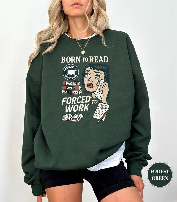 Retro Born To Read T-Shirt, Forced To Work, Funny Bookish Tee, Gift For Book Reader, Bookclub Apparel, Smut Romance Shirt, Bookworm Sweater