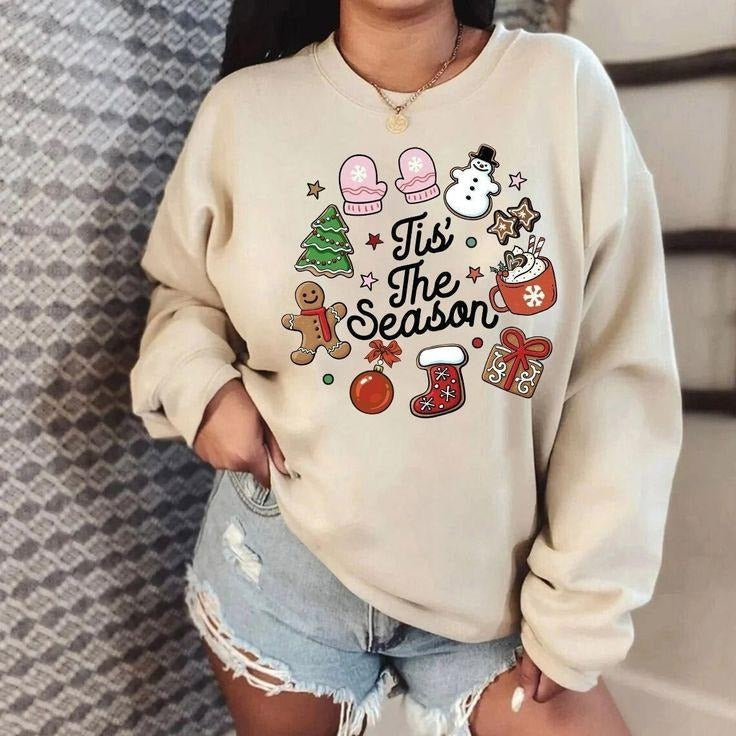 Retro Christmas Sweatshirt, Tis The Season Christmas Sweatshirt, Vintage Santa Christmas Sweatshirt, Retro Xmas Sweatshirt, Ugly Sweater Sweatshirt