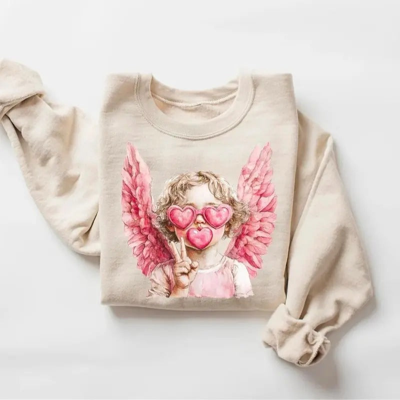 Retro Cupid Valentine's Day Sweatshirt, Cute Valentines Day Shirt, Funny College Sweatshirt, Love Crewneck Sweatshirt, Retro Cupid Hoodie