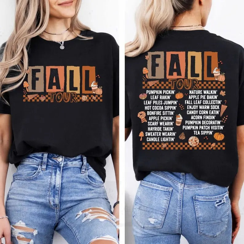Retro Fall Tour Two Sides Shirts, Fall Vibes 2-Sides Sweatshirt, Autumn Leaves Pumpkin Hoodies,Pumpkin Gardening TShirt, Fall Vibes Only Tee  T-shirt, sweater and Hoodie