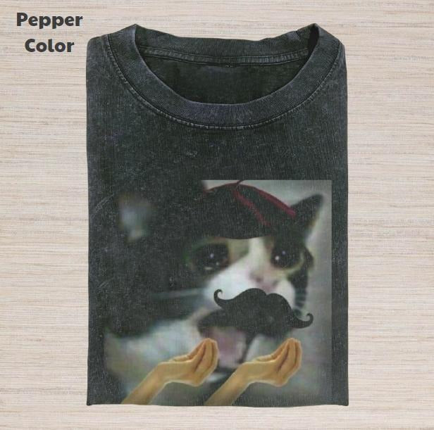 Retro Funny Vintage Graphic Tee, Cat Cry T-Shirt, Animal Shirt, Unisex Meme Cringe Funny Dumb Shirt, Gift For Men Women, Menswear Womenswear Streetwear Cotton Comfort