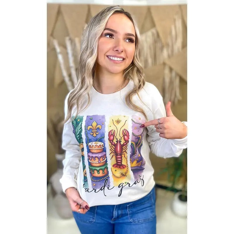 Retro Mardi Gras Graphic Long Sleeve T-Shirt