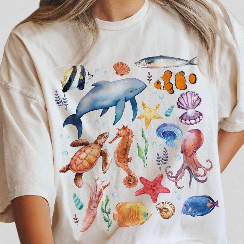 Retro Sea Animal Shirt, Sealife T-shirt, Gift For Nature, Ocean Animal Shirt, Ocean Shirt, Women Shirt For Sea Lover, Retro Ocean Nature Shirt,Gift For Marine Biologist, Summer Tee, Tee For Nature Lover, Women's Tops, Vintage Tee