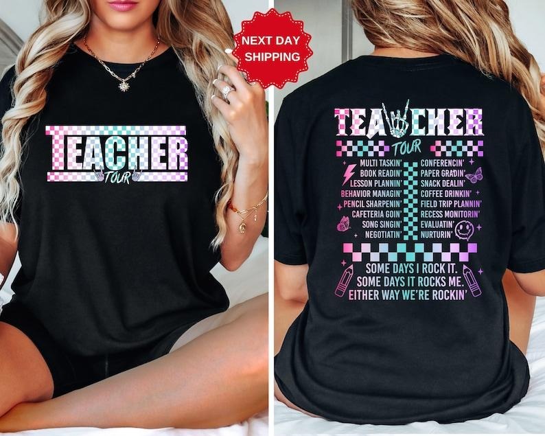Retro Teacher Tour Front and Back Print Shirt, gift for Teacher, Teacher Tour Shirt, End of Year Shirt, Teacher Gift, Back To School  T-shirt, sweater and Hoodie