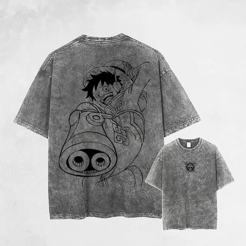 Retro Vintage Pirate King One Piece Anime Oversized Washed Tee Unisex Mineral Anime Manga Washed Heavy Cotton T-shirt, Gift For Anime Fan, Anime Lover Sweatshirt, Hoodie, Comfort Colors