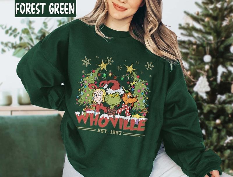 Retro Whoville Est 1957 Sweatshirt, Whoville Christmas Sweatshirt, Vintage Christmas Sweatshirt, Funny Xmas Hoodie, Funny Christmas Crewneck