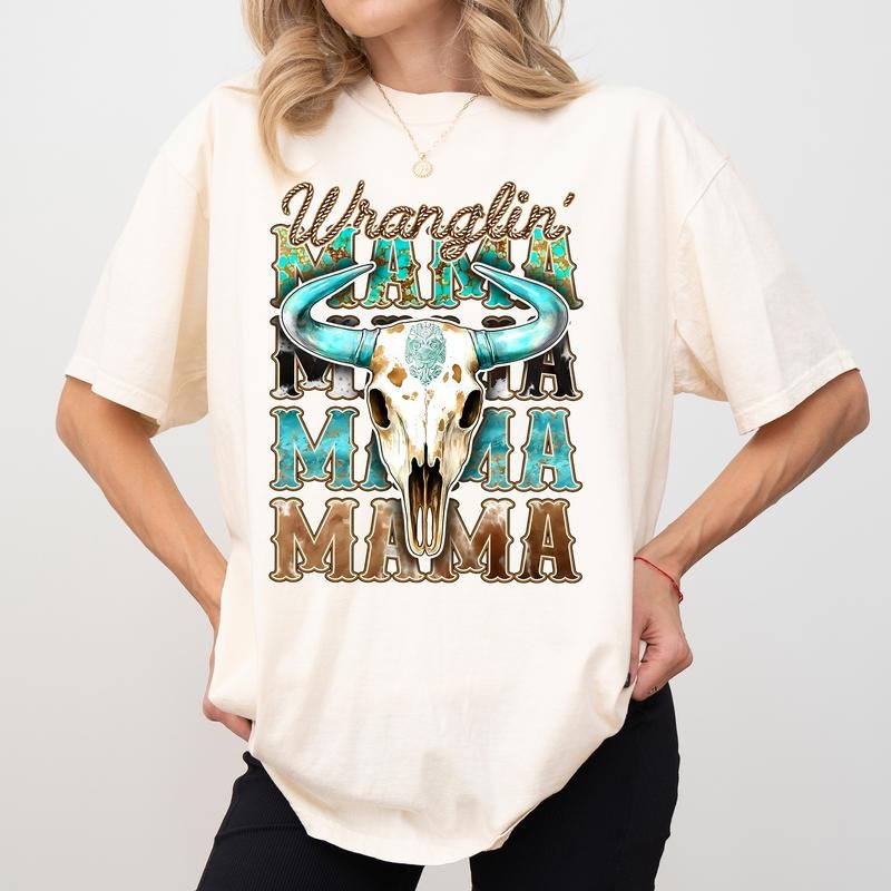 Retro Wrangling Mama Comfort Colors Shirt, Vintage Western Mama T-shirt, Cool Country Mama Graphic Tee, Mom Life Clothing, Mother's Day Gifts