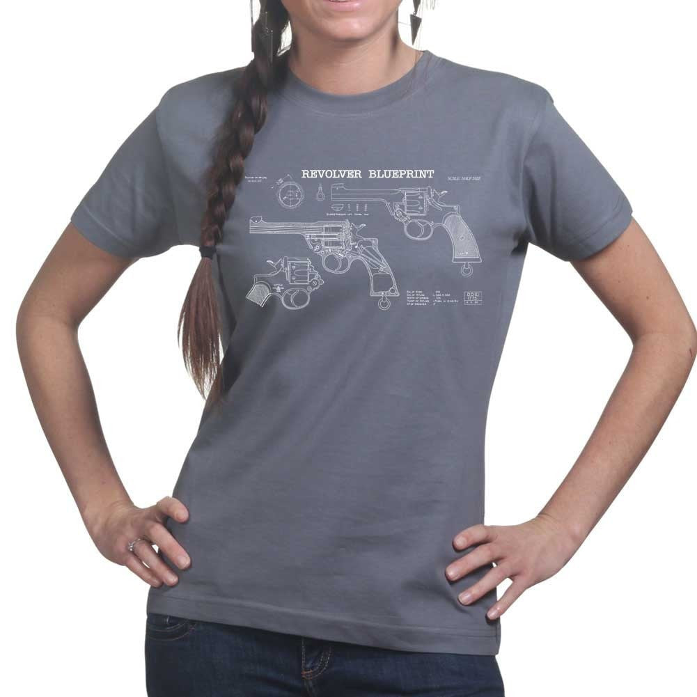 Vintage Revolver Blueprints Ladies T-shirt Style001