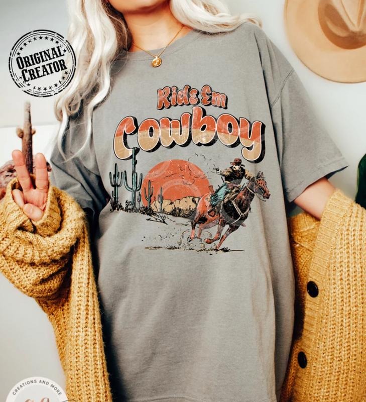 Ride Em Cowboy T Shirt, Western Cowboy Graphic Tee, Country Western Shirt, Ranch Rodeo Style, Farm Life Outfit