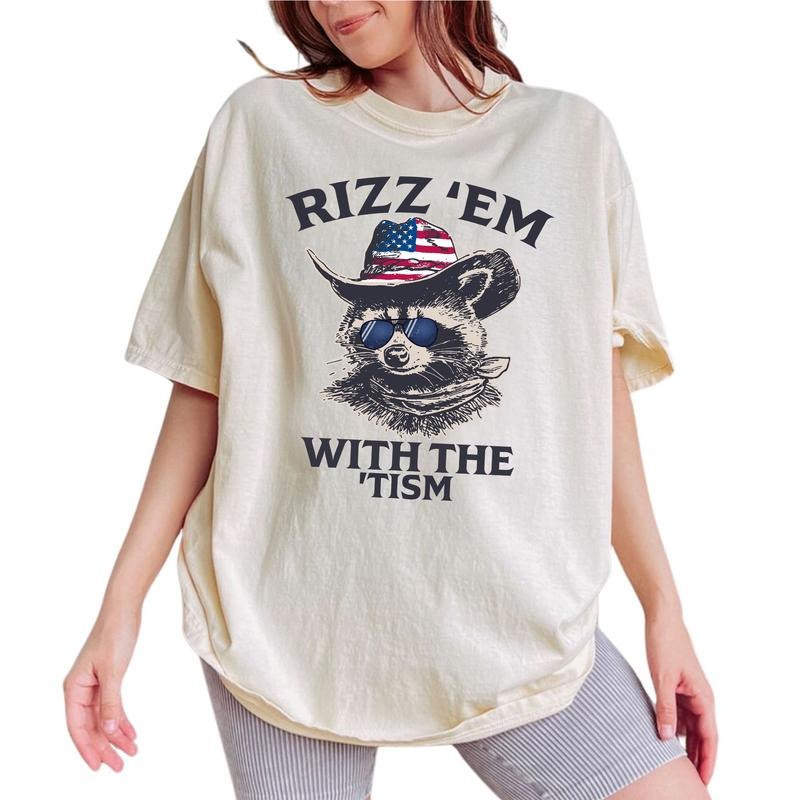 Rizz 'Em With The 'Tism Shirt, Vintage Retro Funny T-shirt, Awareness Tee, Gift Shirt For Friend, Nostalgia Womenswear, Comfy Oversized Graphic Tee, Women's Tops, Cotton Fabric Relaxed Fit Chic Style