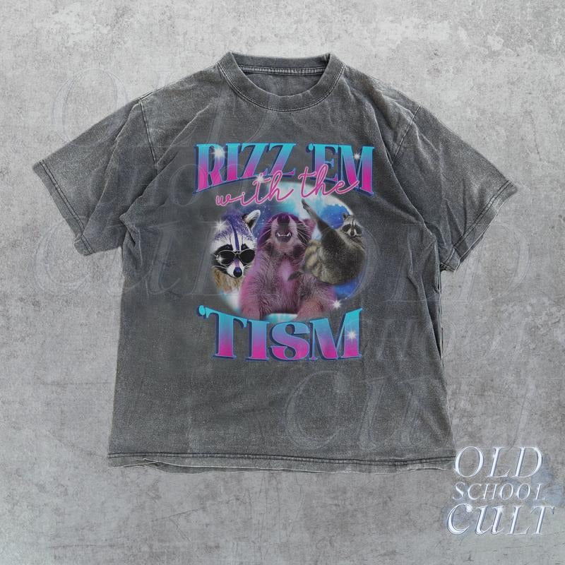 Rizz Em With The Tism Retro Shirt, Vintage Funny Raccoon Graphic Shirt, Autism Awareness, Raccoon Meme Tee, Relaxed Soft  T-shirt, sweater and Hoodie