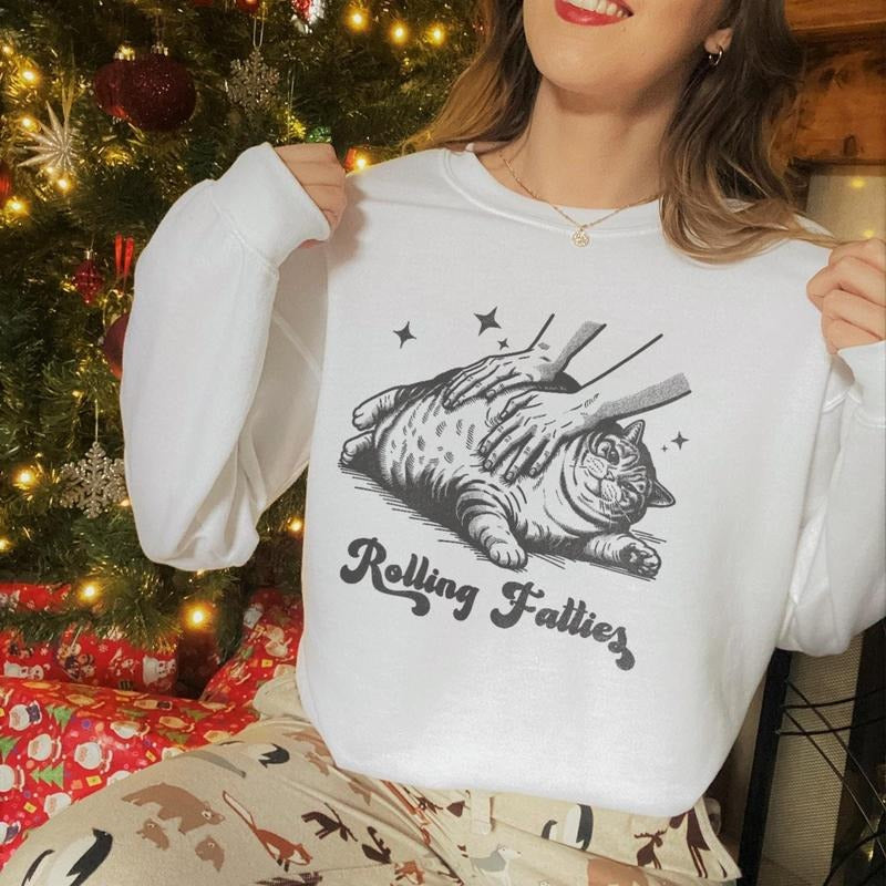 Rolling Fatties Cat Tshirt Funny Cat Graphic Shirt Cat Lovers Gift Unhinged Tshirt Weed Lover Tshirt Christmas Cat Tee Fat Cat