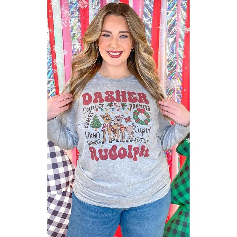 Rudolph and Reindeer Christmas Graphic Long Sleeve T-Shirt