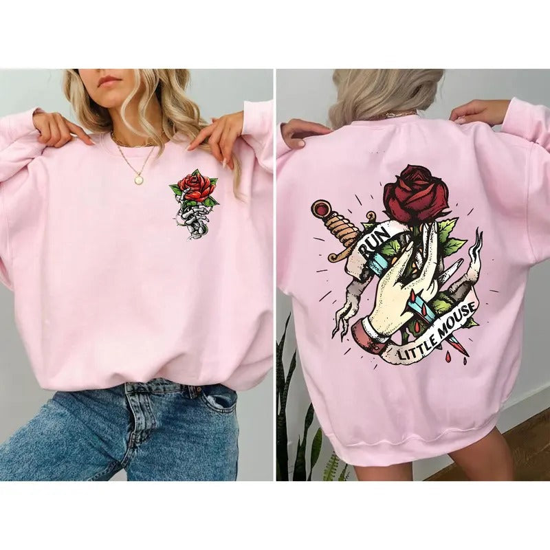 Run Little Mouse Sweatshirt Zade Meadows Hoodie, Haunting Adeline Merch, Dark Romance Gift, Smut Reader, Book Lover Gifts For Her Unisex Soft Comfort Crewneck Pullover Long Sleeves Graphic Fabric Sweater