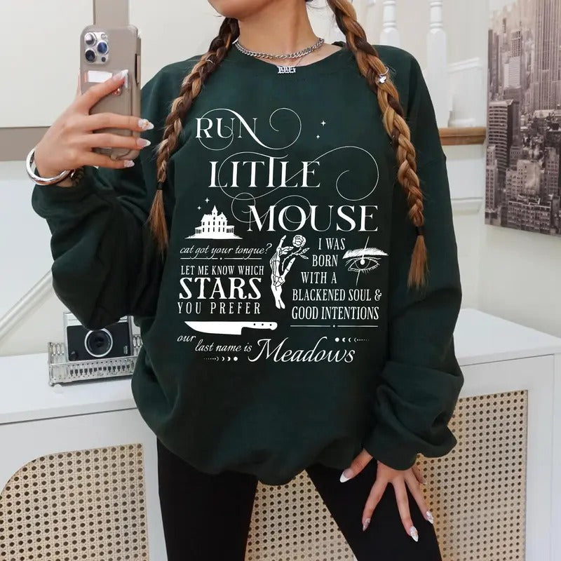 Run Little Mouse Sweatshirt, Haunting Adeline Hoodie, Hunting Adeline Merch, Bookish Gifts, H.D. Carlton Shirt, Stfuattdlagg Booktrovert Blackbird Bookstagram Unisex Soft Comfort Crewneck Pullover Long Sleeves Graphic Fabric Sweater