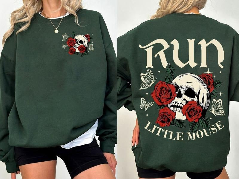Run Little Mouse Sweatshirt, Haunting Adeline Hoodie, Zade Meadows Merch, Roses and Skull Shirt, Dark Romance Unisex Soft Comfort Crewneck Pullover Long Sleeves Graphic Fabric Sweater