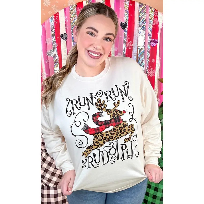 Run Run Rudolph Christmas Graphic Sweatshirt