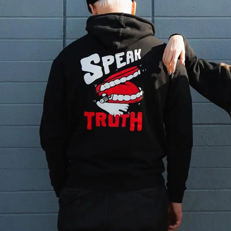 S-5Xl Speak Truth Printed Men's Hoodie, Sweatshirt -  2 Sided Hoodie, Sweatshirt, Naughty Clothes Men, Comfort Errands, Classic Cotton Fabric Menswear, Women's Clothing, Sweatshirt Color, Merch gift, Oversized Sport Sweaters