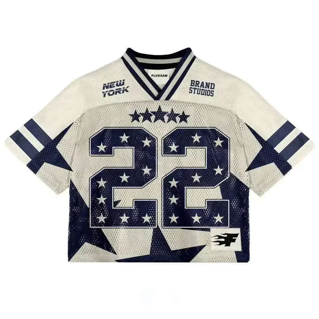 2025 Y2K American T-shirt Harajuku Hip Hop Crop Top Mesh Baseball Jersey