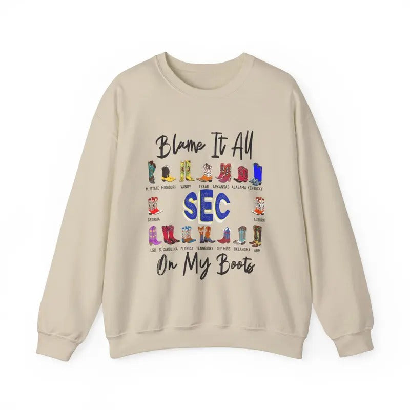 SEC Blame It on My Boots Sweatshirt, Funny Graphic Sweatshirt, College Football Fan Gift, Unisex Casual Wear Game Day Apparel, Cute Football Shirt for Men, for Women Sweaters Tops