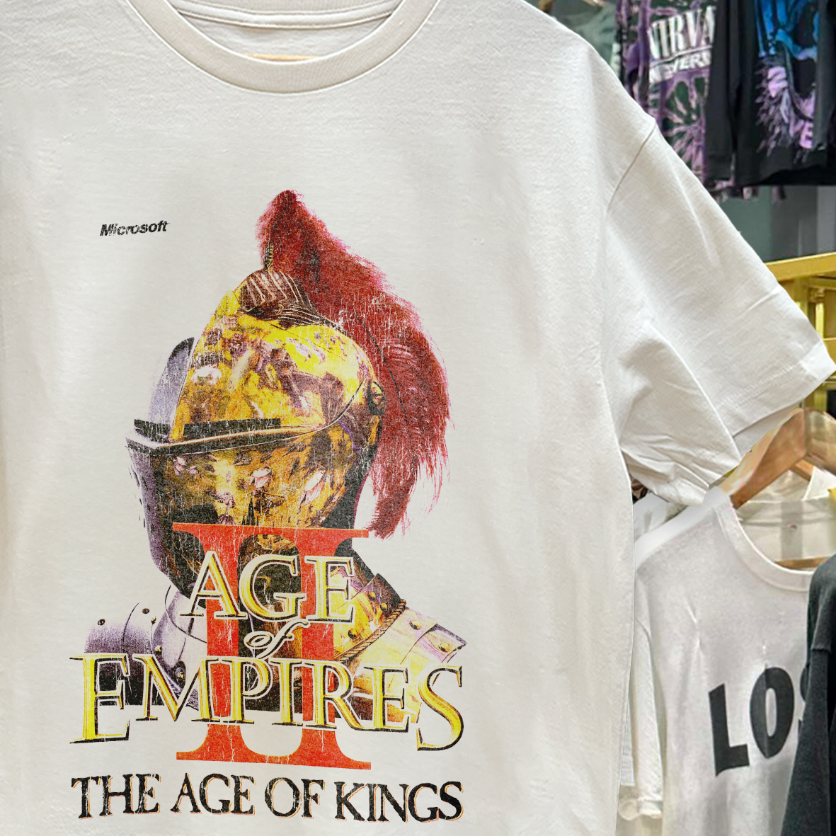 AOE2 THE AGE OF KINGS WHITE VINTAGE WASHED WHITE T-SHIRT