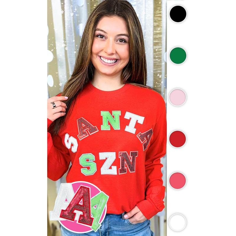 Santa Season Sequin Graphic Long Sleeve T-Shirt