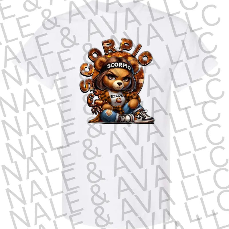 Scorpio Girl Zodiac Bear Graphic T Shirt for Women