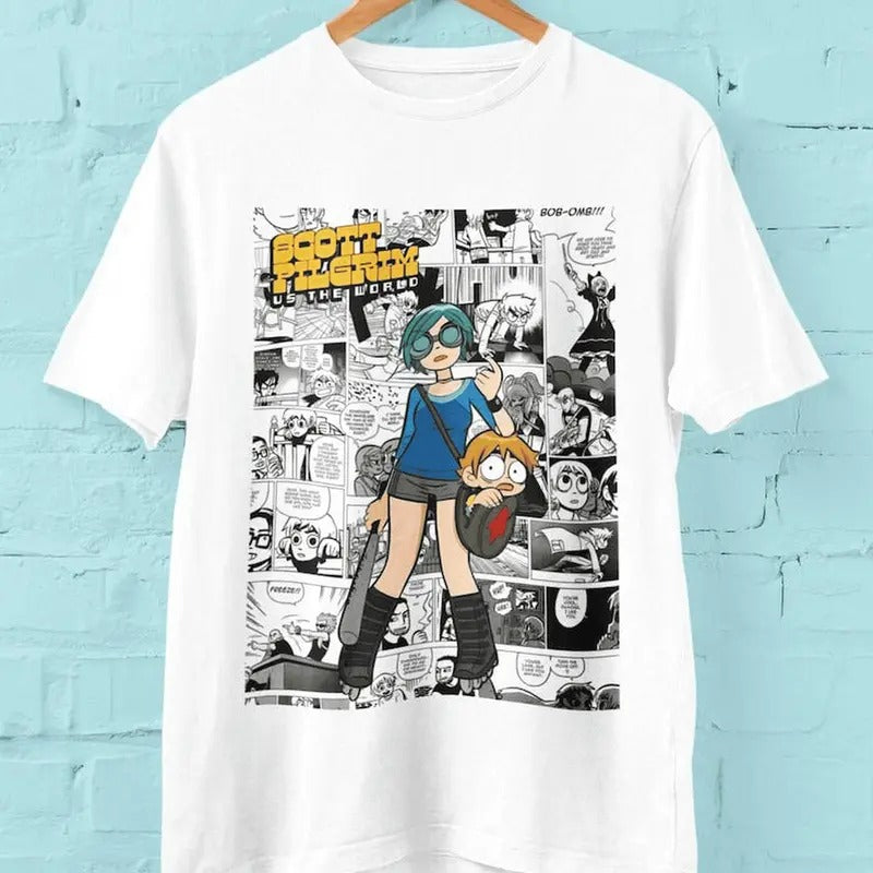 Scott Pilgrim VS The World Comic T-Shirt, Movie Crewneck Tee Shirt, Bryan Lee O'malley, Edgar Wright, Anime Comic Tee Shirt, Birthday Gift, Shirt For Man, Clothing, Sweatshirt, Hoodie