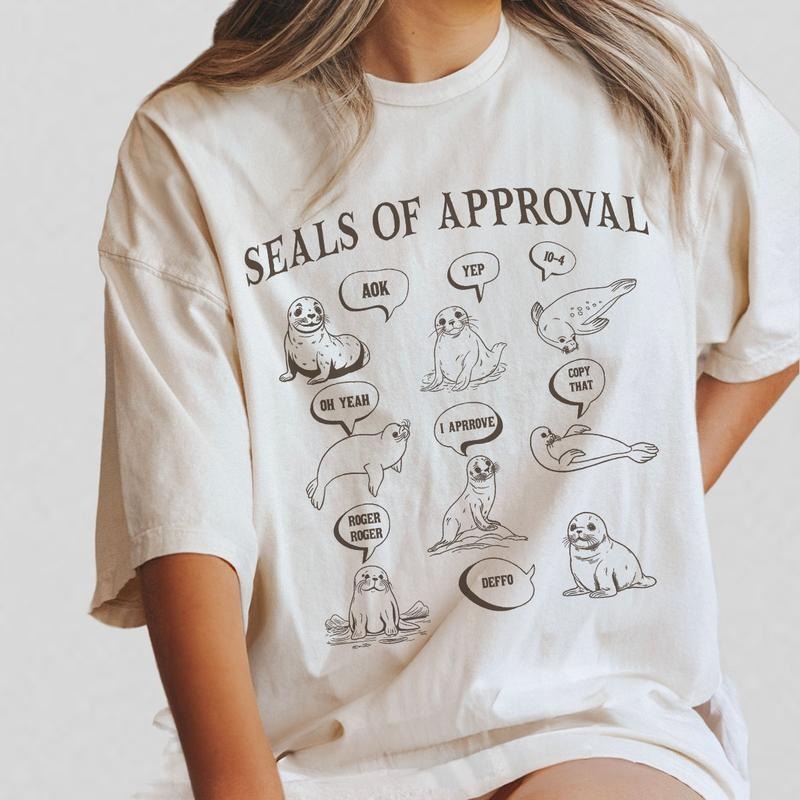 Seals Of Approval Funny Retro Comfort Shirt, Vintage 90s Seal T-shirt, Funny 90s Shirt, Vintage Baby Seal Shirt, Vintage Minimalistic Unisex Gag Tee, Silly Shirt Gifts, Comfort Shirt for Women,  Oversized Vintage Shirt, Funny Baby Seal Shirt