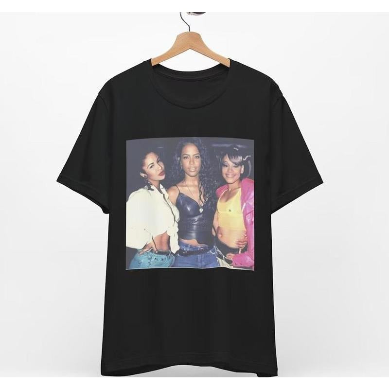 Selena Aaliyah and Left-Eye Unisex Tee Vintage 90s Graphic T-Shirt Cotton Menswear Top Polyester Sweatshirt Hoodie Comfort Colors Streetwear - Womenswear