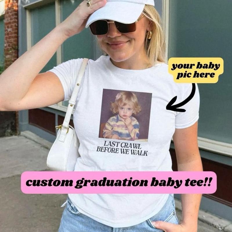 Senior 2025 Baby Tee, Custom Graduate Y2K Shirt, Last Crawl Before We Graduate, Graduation 2025 Baby Tee , Sorority Grad Personalized Graduation Shirt