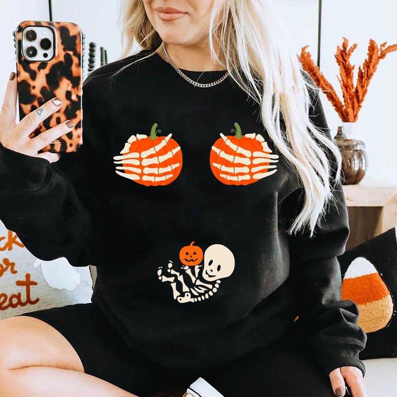 Skeleton Halloween Pregnancy Sweatshirt, Halloween Pregnancy Sweater, Spooky Mama Crewneck, Funny Pregnancy Sweater, Pregnant Wife Gift Idea