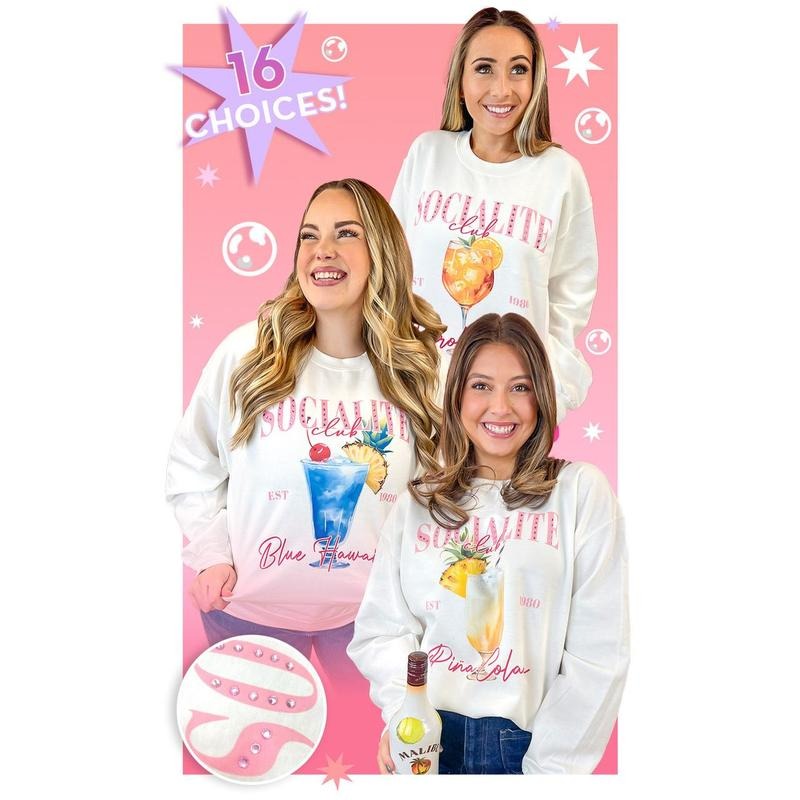 Socialite Drink Club Rhinestone Graphic Sweatshirt