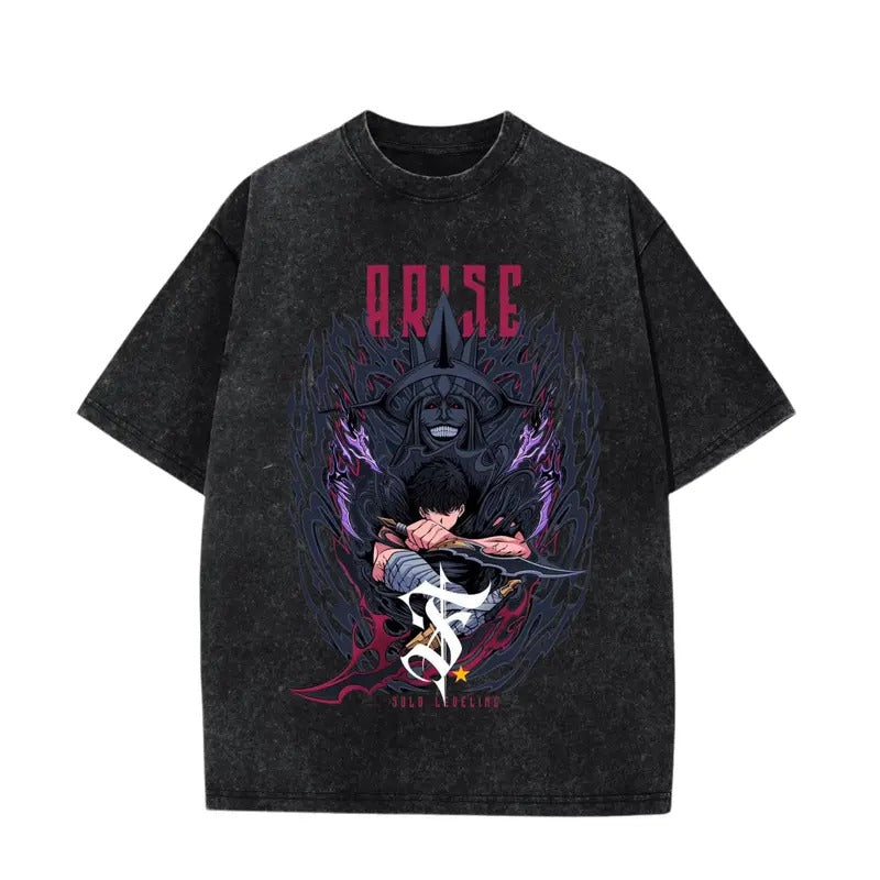 Solo Leveling Shirt, Heavy Oversized Dyenomite Mineral Wash Shirt, Hunter shirt, Dark Knight Shirt, Anime Shirt, Graphic Tee Cotton Menswear